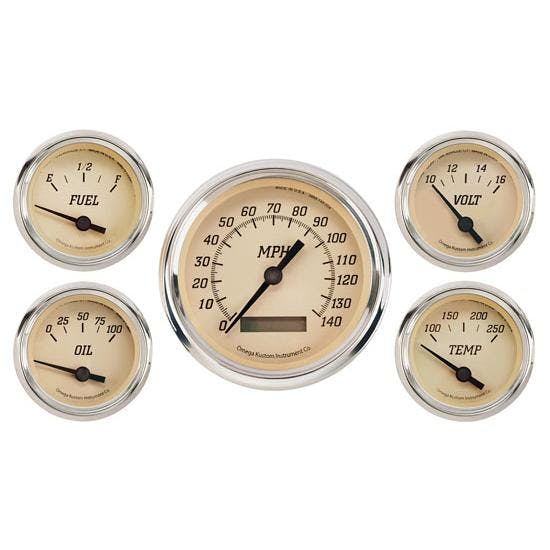 Omega Kustom 922053 5-Gauge Set, Electric Speedometer, 3-3/8, Tan