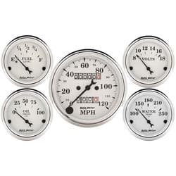 AutoMeter 1601 Old-Tyme White 5 Gauge Set, Mechanical Speedometer