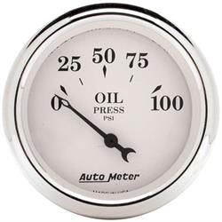 AutoMeter 1628 Old-Tyme Air-Core Electric Oil Press. Gauge, WHT
