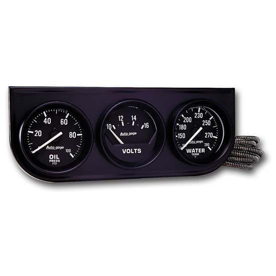 AutoMeter 3 Gauge Console, Oil/Volt/Water & 1/4" Indicator Lights