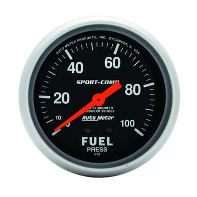 AutoMeter 3412 Sport-Comp Mech Fuel Press. Gauge, 100 PSI,2-5/8