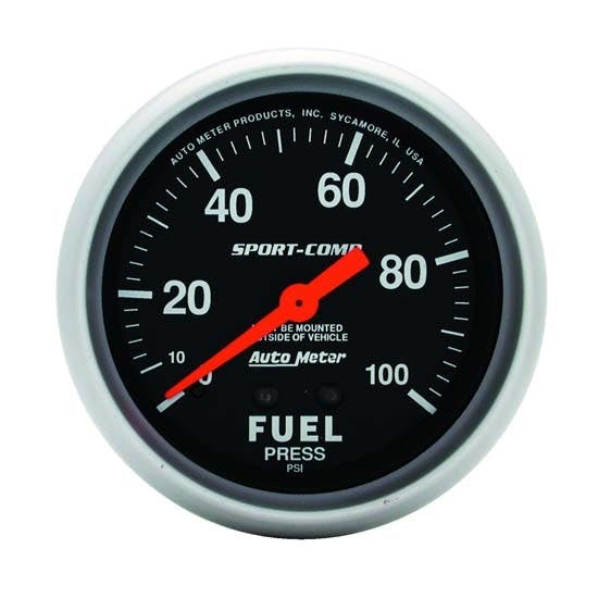 AutoMeter 3412 Sport-Comp Mech Fuel Press. Gauge, 100 PSI,2-5/8