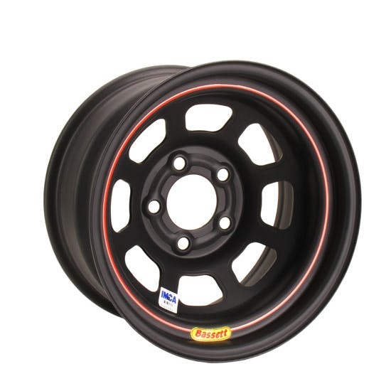 Bassett D-Hole IMCA Approved Flat Black 15 x 8 Inch Wheel, 5 on 5 BP
