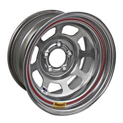 Bassett D-Hole IMCA Approved 15 Inch Wheel, 15x8, 5 on 4-3/4, Silver
