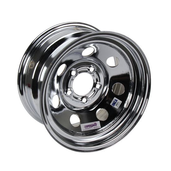Speedway IMCA Approved 15 Inch Chrome Wheel, 15x8, 5 on 4-1/2, No Beadlock