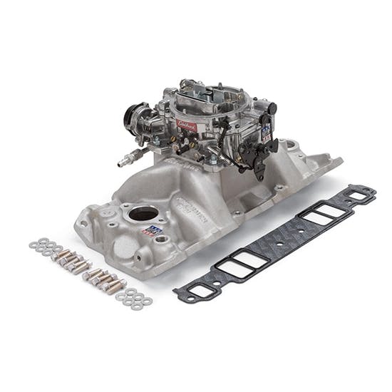 Edelbrock 2028 Single-Quad Intake Manifold/Carburetor Kit, Chevy