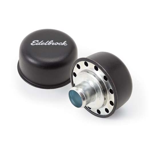 Edelbrock 4403 Oil Breather Cap, Steel, Black, PushIn