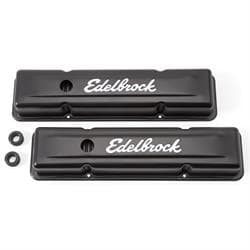 Edelbrock 4443 Signature Series Black Valve Cover Set, SB Chevy 