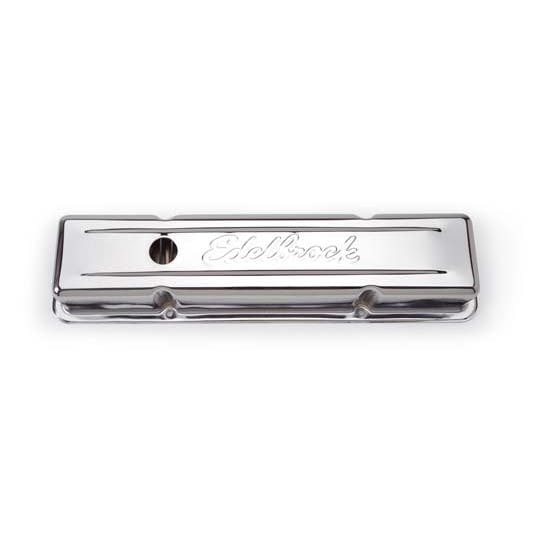 Edelbrock 4449 Signature Series Chrome Valve Cover Set, SB Chevy 