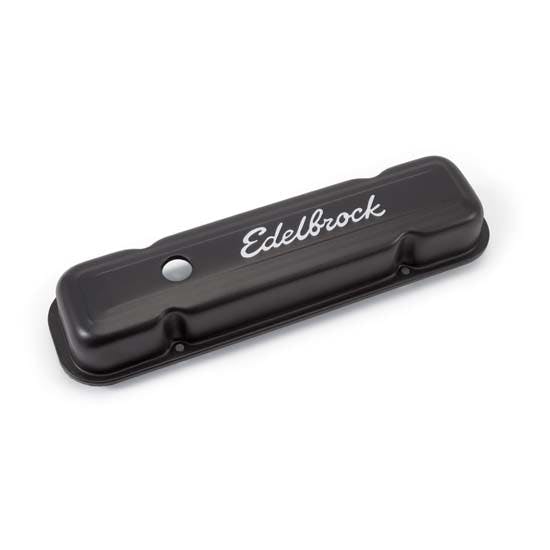 Edelbrock 4453 Signature Series Black Valve Cover Set, Pontiac V8 