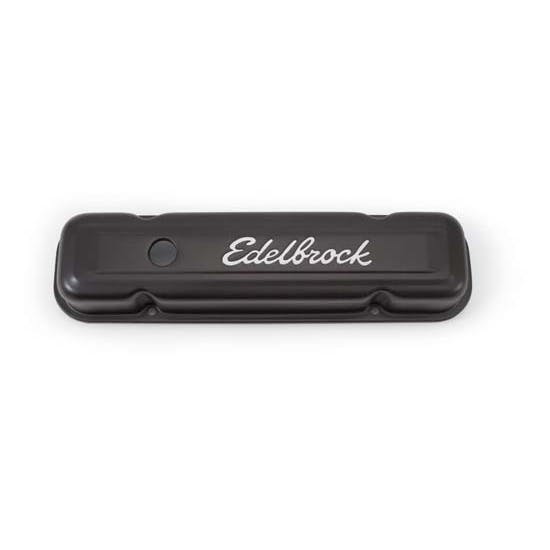 Edelbrock 4453 Signature Series Black Valve Cover Set, Pontiac V8 