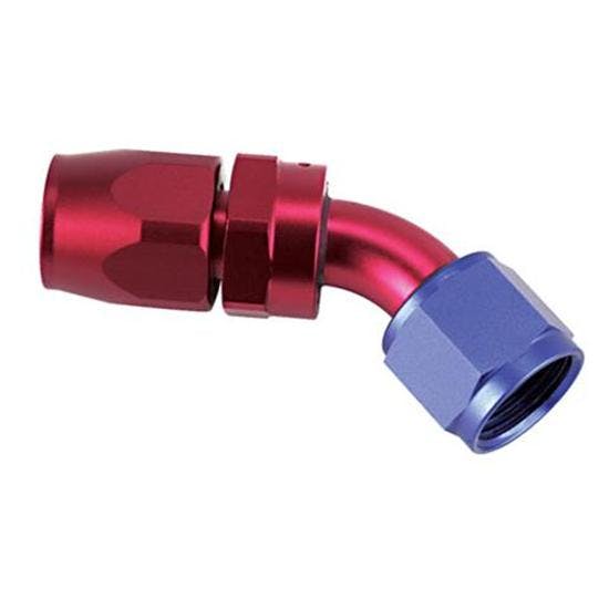 Speedway Full Flow Swivel Hose End Fitting, 45 Degree, Red/Blue -12 AN