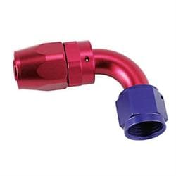 Speedway Full Flow Swivel Hose End Fitting, 90 Degree, Red/Blue -12 AN