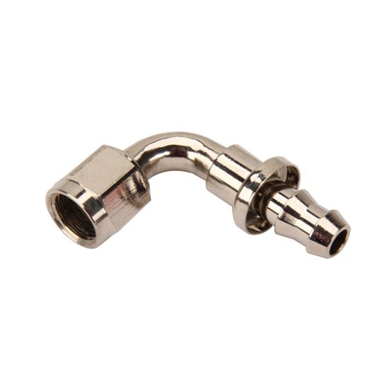 90 Degree Socketless Push-On Hose End, Nickel, -6 AN