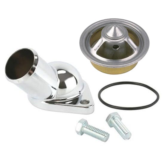 1955-65 SBC Chrome Water Neck & 180 Degree High Flow Thermostat