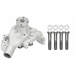 Small Block Chevy Aluminum Water Pump, Long w/Chrome Bolts