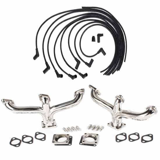 Flathead Ford V8 Center Dump Headers & Spark Plugs Wire Set
