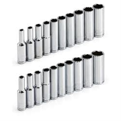 6 Point Deep Socket Set, Metric & SAE, 1/4 In Drive, 20 Piece