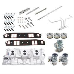 1957-86 SBC 3x2 Carb/Intake Manifold Kit w/Stainless Lines