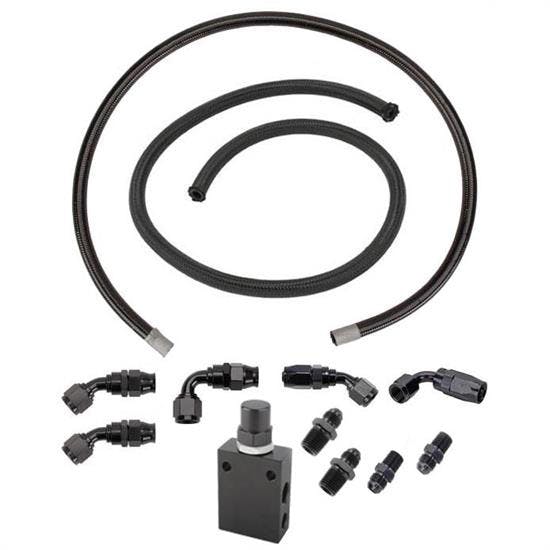 TYPE II Power Steering Hose & Valve Kit, AN6, Black Hose/Fittings
