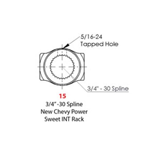 Sweet Mfg Chrome U-Joint, 3/4-30 Spline to 3/4 DD, Small GM P/S '78-Up