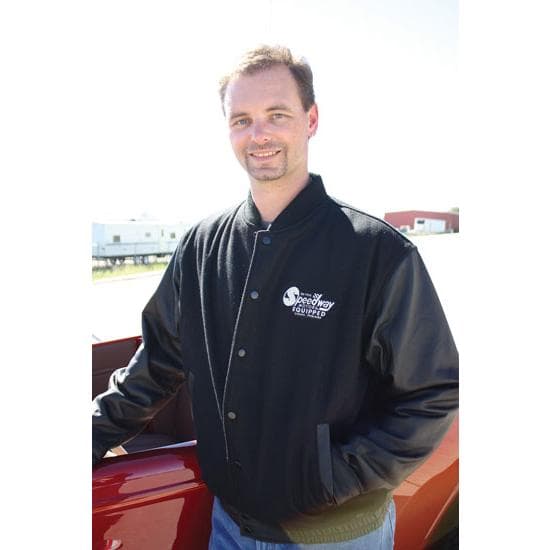 Speedway Motors Letterman Varsity Jacket, Black Size Small