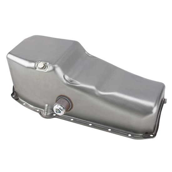 195779 Raw Steel Small Block Chevy Oil Pan w/ Inspection Plug