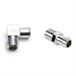 Chrome Heater Hose Fitting Set, 5/8 Inch Hose, 1/2NPT-Barb, 90Deg