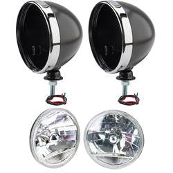 Speedway 7 Inch Fluted Headlight w/Clear Turn Signal, Black