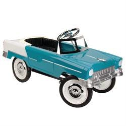 Retro Tri-Five 1955 Chevy Steel Metal Pedal Car, Blue/White