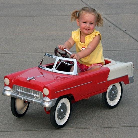 Retro Tri-Five 1955 Chevy Steel Metal Pedal Car, Red