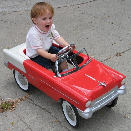 Retro Tri-Five 1955 Chevy Steel Metal Pedal Car, Red