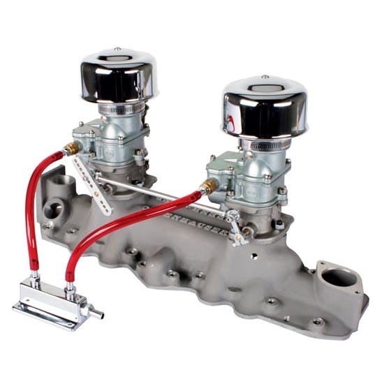 Plain 9 Super 7® 2x2 Carb/Offy intake Kit, 1949-53 Flathead  