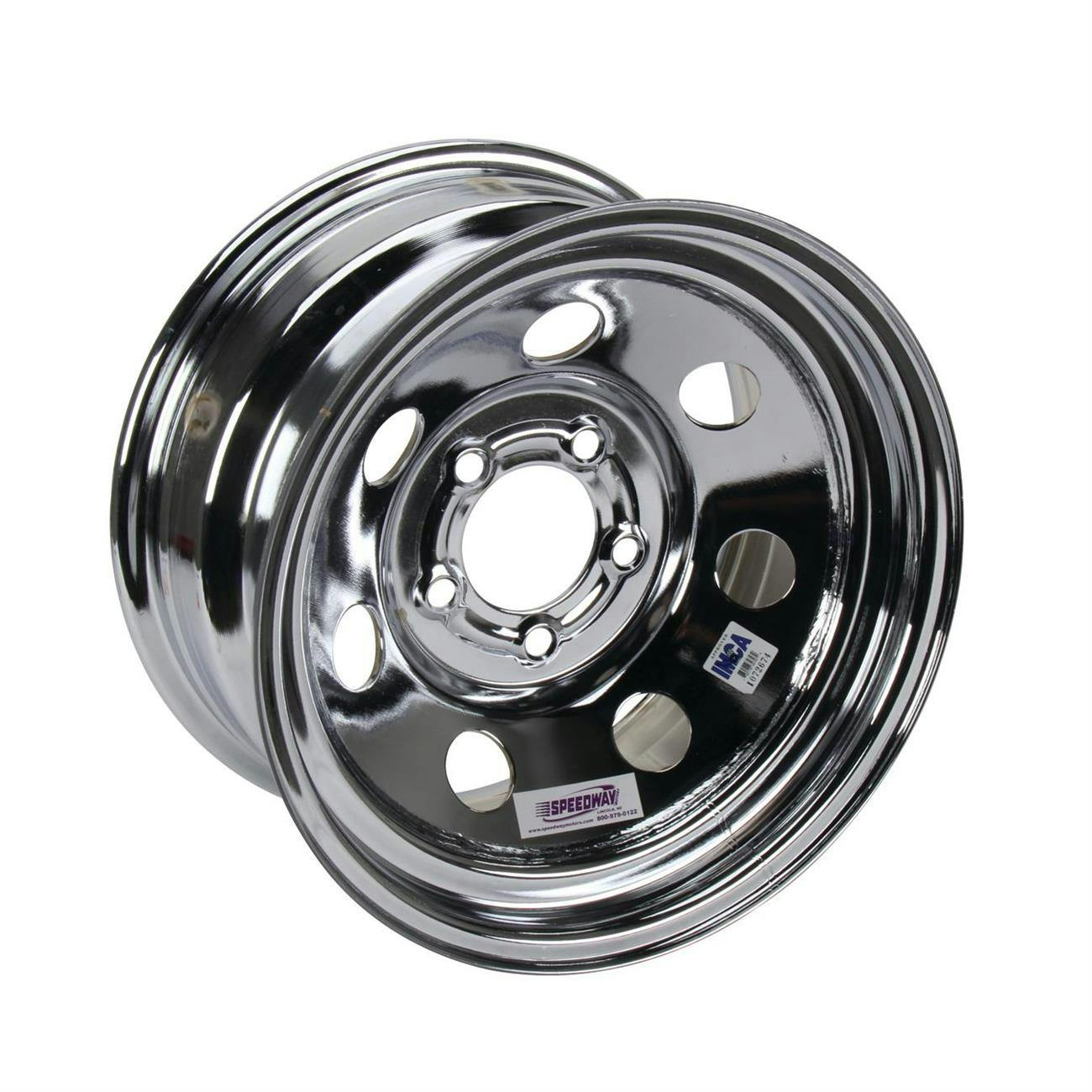 Speedway IMCA Approved 15 Inch Chrome Wheel, 15x8, 5 on 4-3/4, No Beadlock