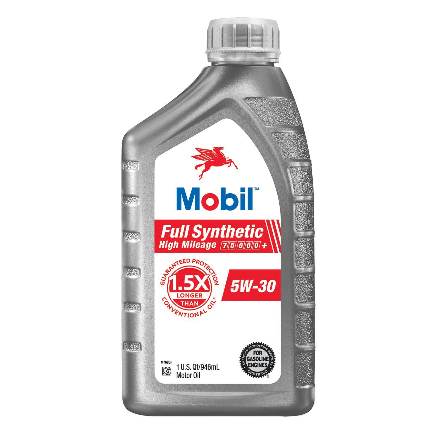 Mobil Full Synthetic High Mileage Motor Oil 5W-30, 1 Qt, Case/6