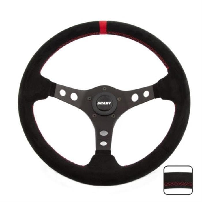 Grant 695 Suede Series Steering Wheel, 13-3/4 Inch, Black/Red