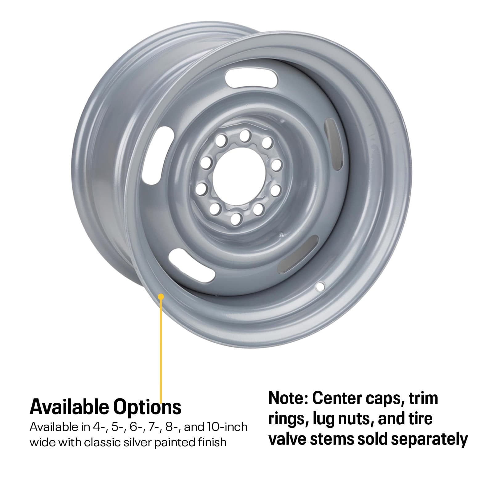 Speedway GM Style 15 Inch Rally Wheel, 4.5 and 4.75 Inch Bolt Pattern