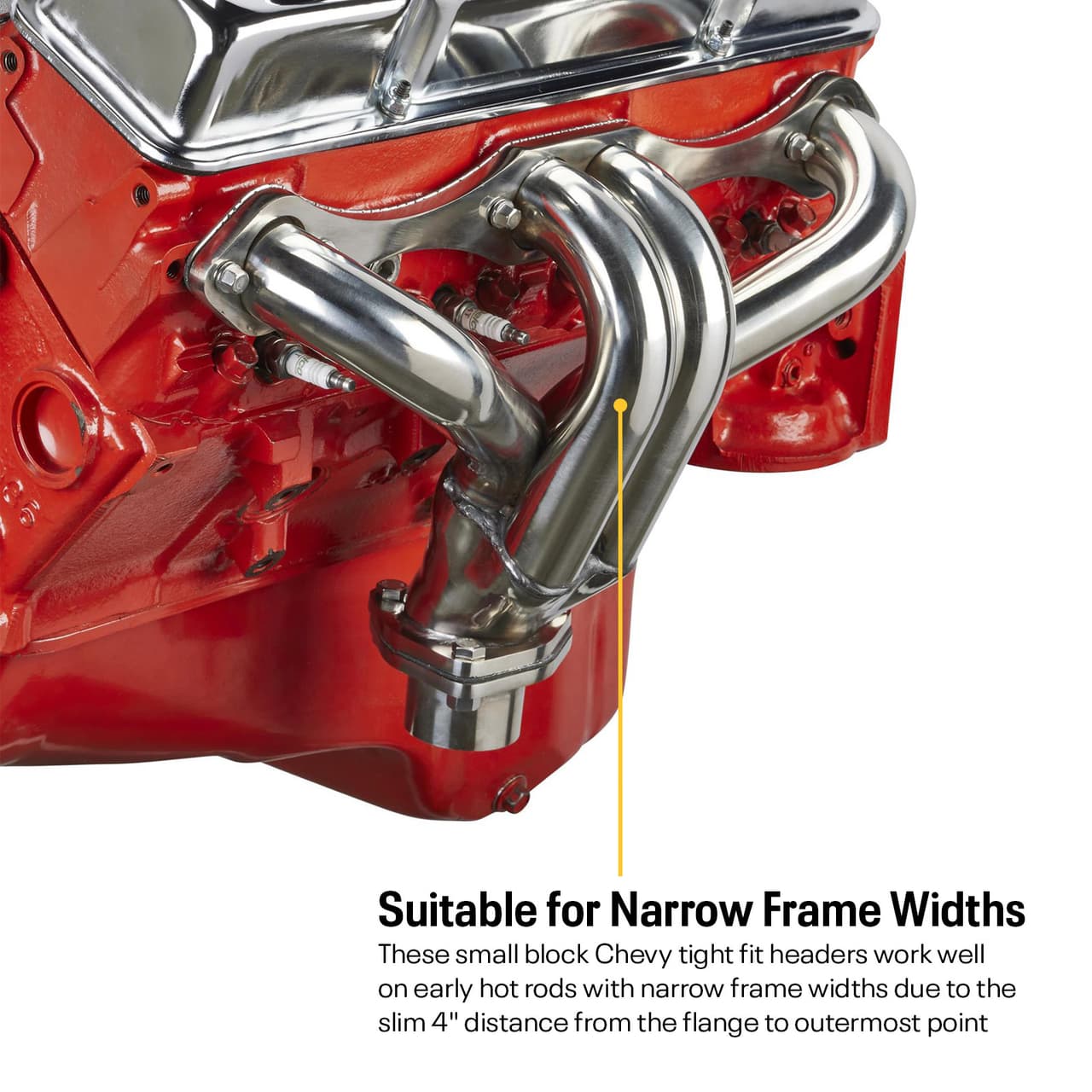 Tight-Fit Small Block Chevy Block Hugger Headers, Stainless Steel
