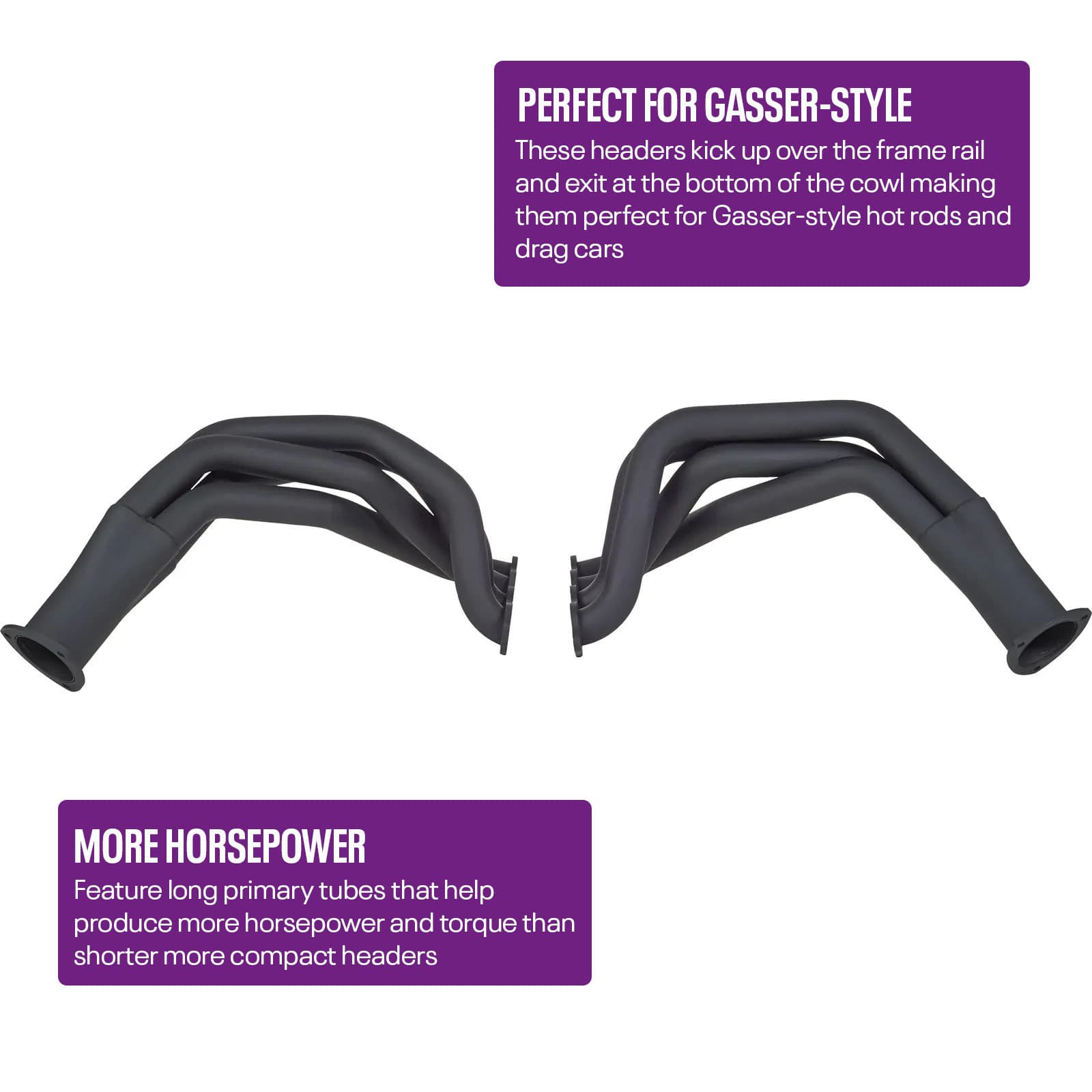 Big Block Chevy Fenderwell Headers for 1955-57 Chevy, Black