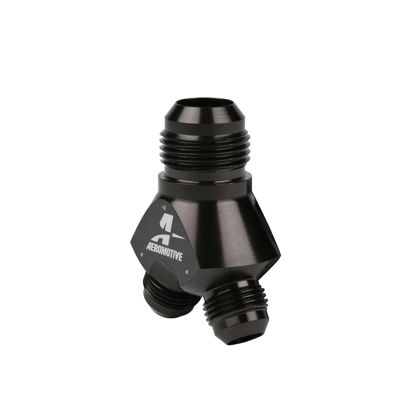 Aeromotive 15677 Y-Block Fitting, -12 AN to -8 AN x 2