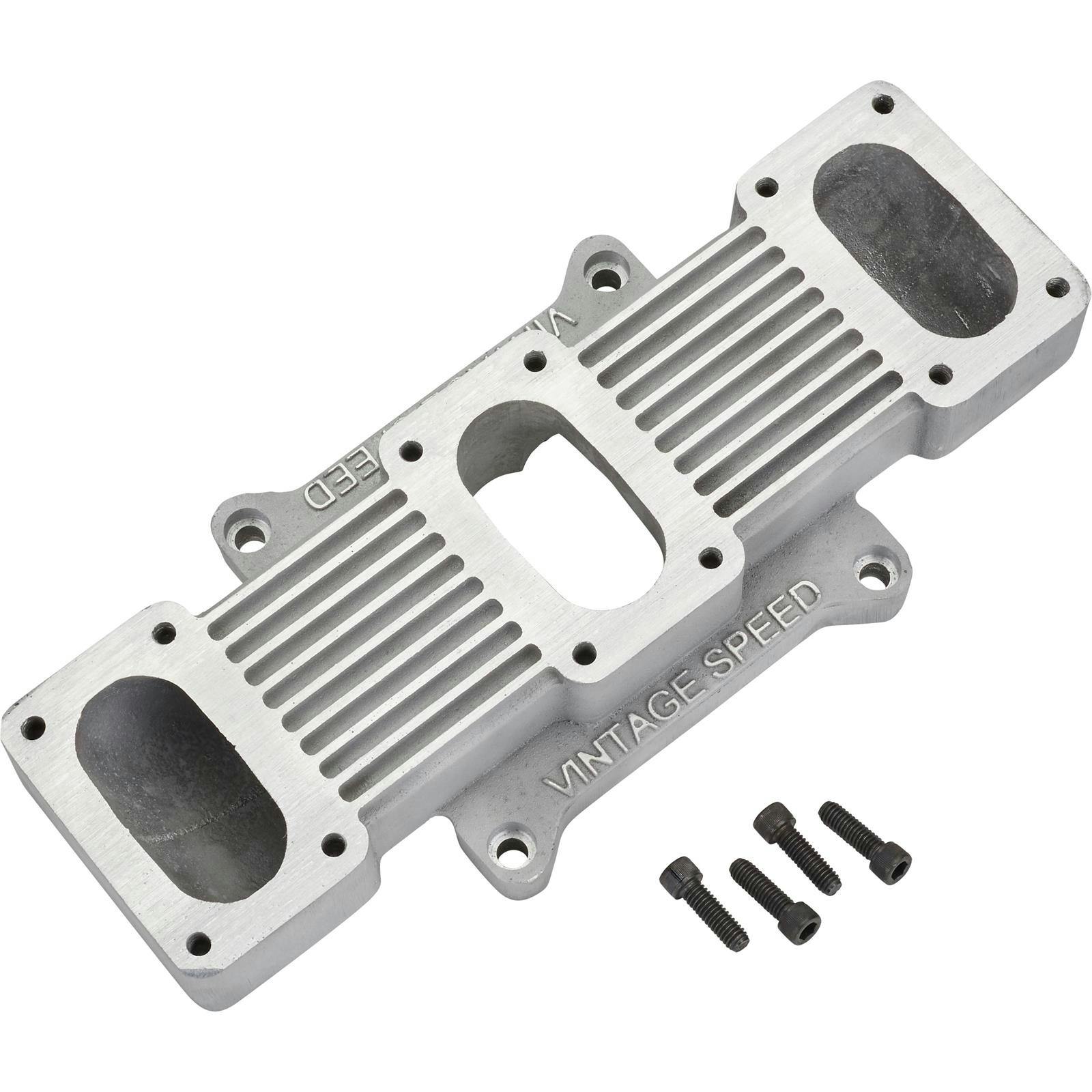 Three 4-bolt Small Rochester 2-BBL Carbs to 4-BBL Intake Adapter