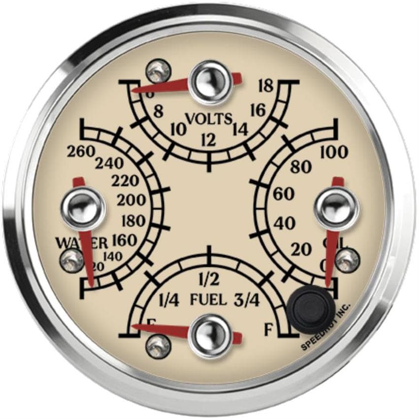Speedhut R3-QG2-ATQ 3-3/8" Quad Gauge, Water/Volts/Oil/Fuel