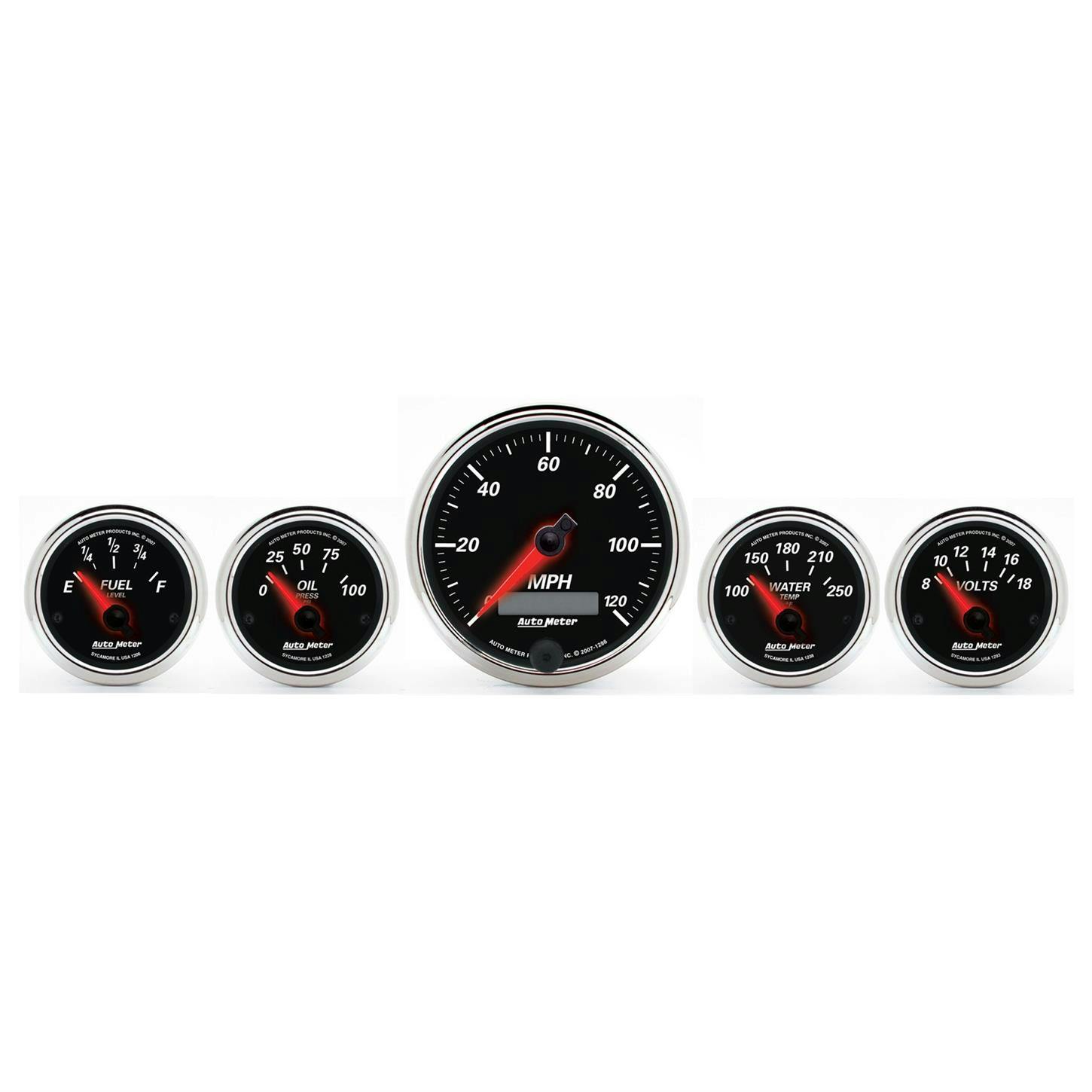 AutoMeter 1201 Designer Black II 5 Piece Electric Gauge Kit