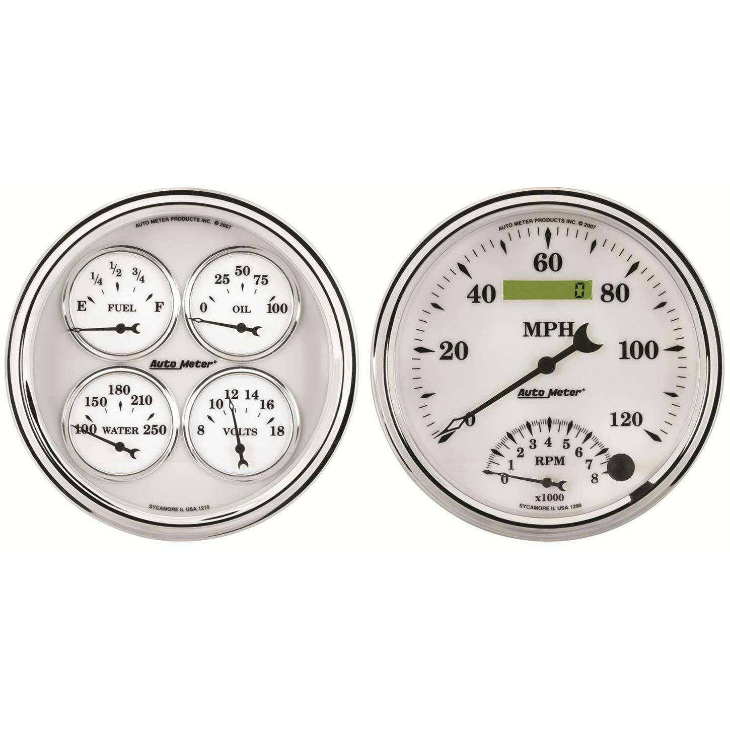 AutoMeter 1203 Quad And Tach/Speedo, 5 Inch, Old Tyme White II