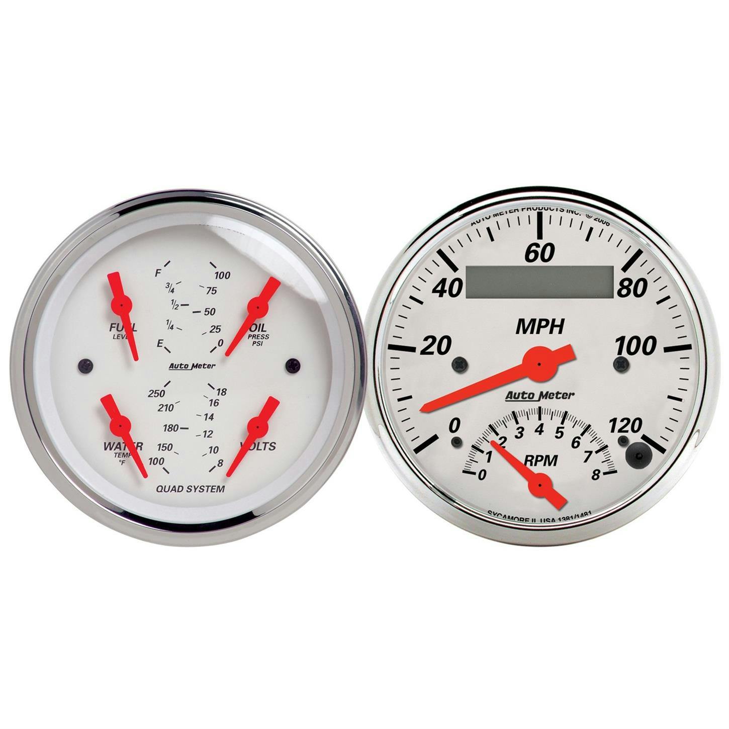 AutoMeter 1309 Quad And Tach/Speedo, 3 3/8 Inch, Arctic White