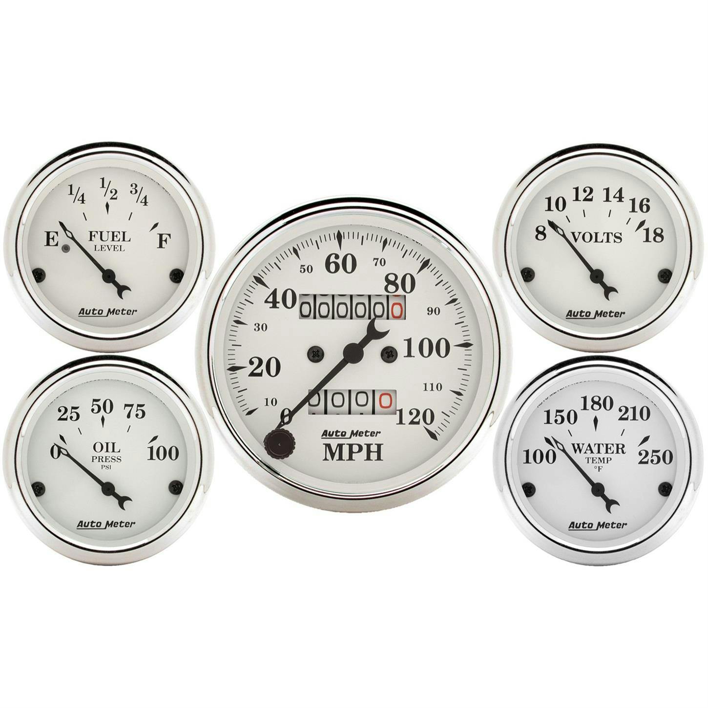 AutoMeter 1601 Old-Tyme White 5 Gauge Set, Mechanical Speedometer