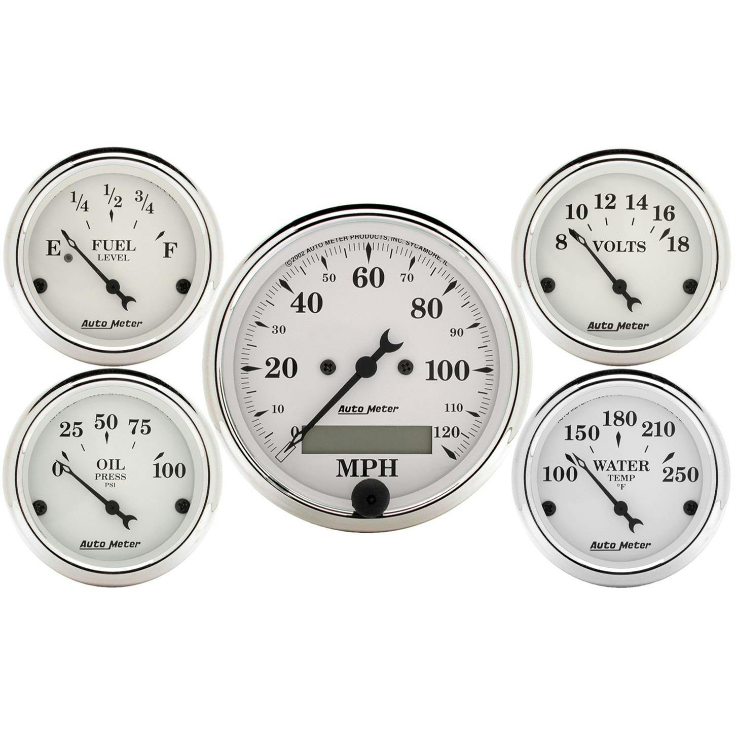 AutoMeter 1602 Old-Tyme White 5 Piece Gauge Set,Elec. Speedometer