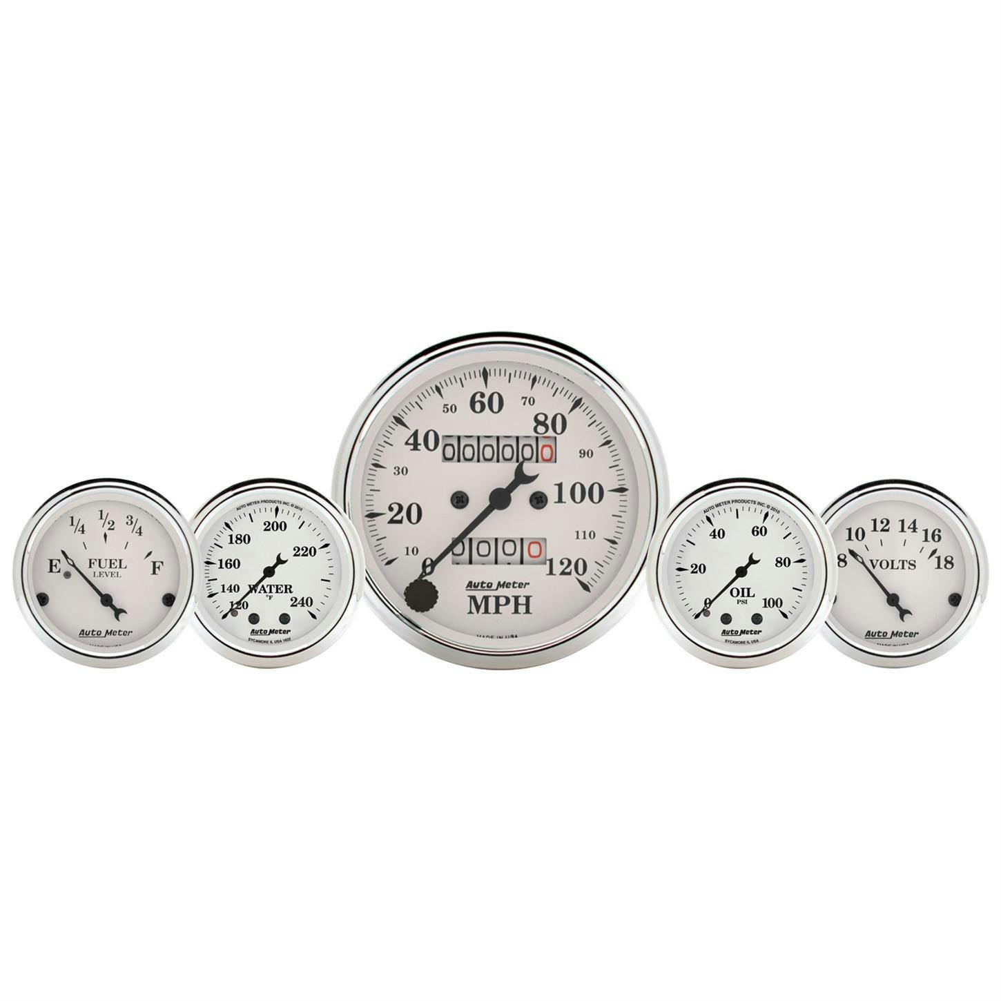 AutoMeter 1611 Old-Tyme White 5 Piece Gauge Set, Mechanical