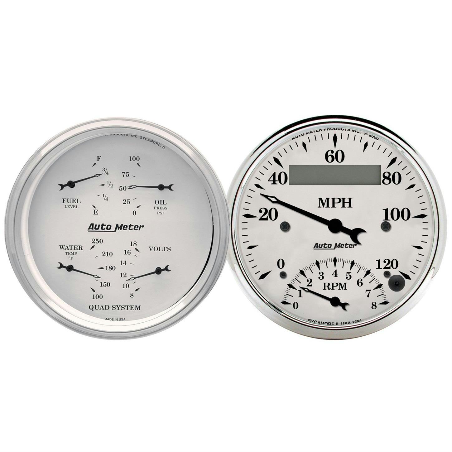 AutoMeter 1620 Quad And Tach/Speedo, 3 3/8 Inch, Old Tyme White