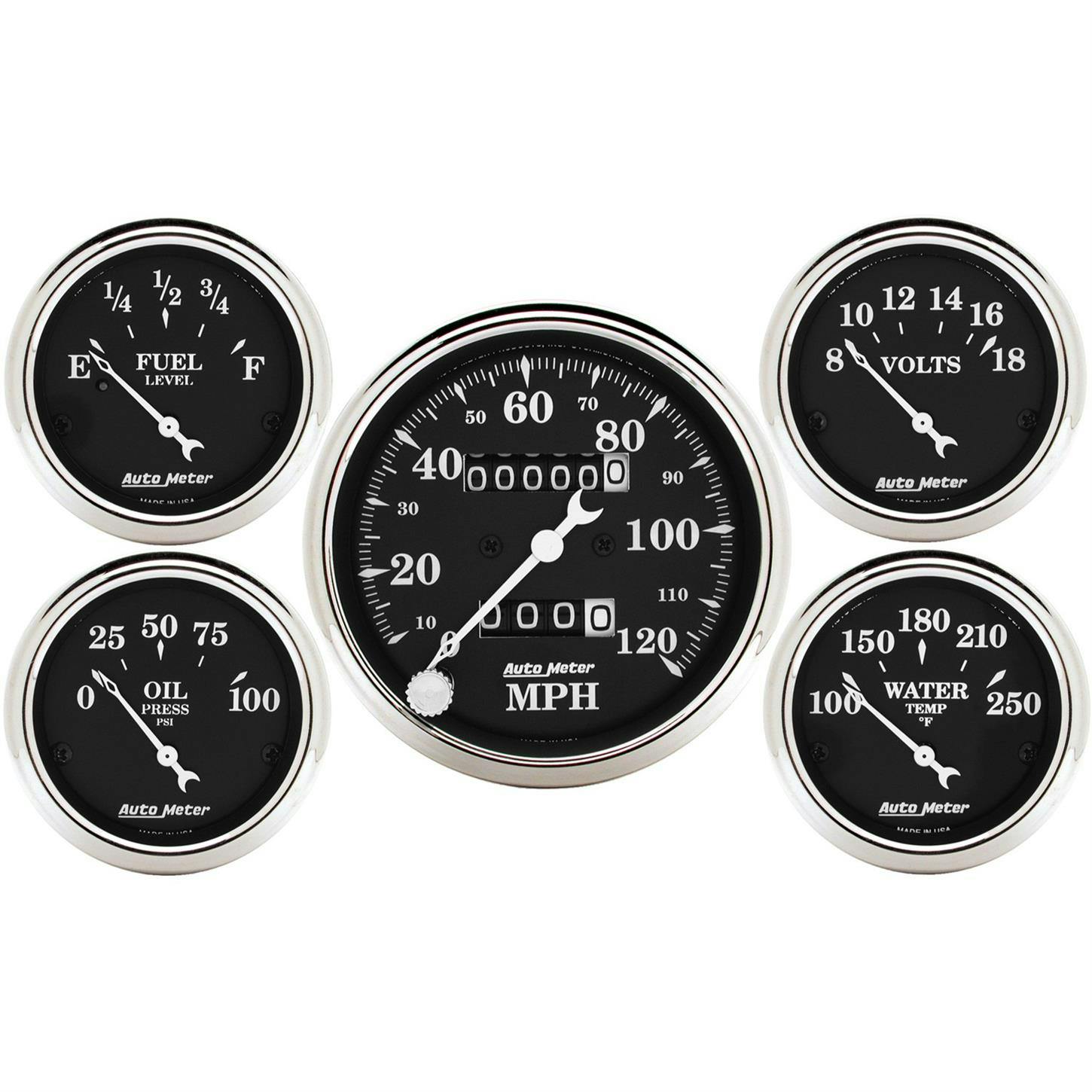 AutoMeter 1708 Old Tyme Black 5-Piece Analog Gauge Set
